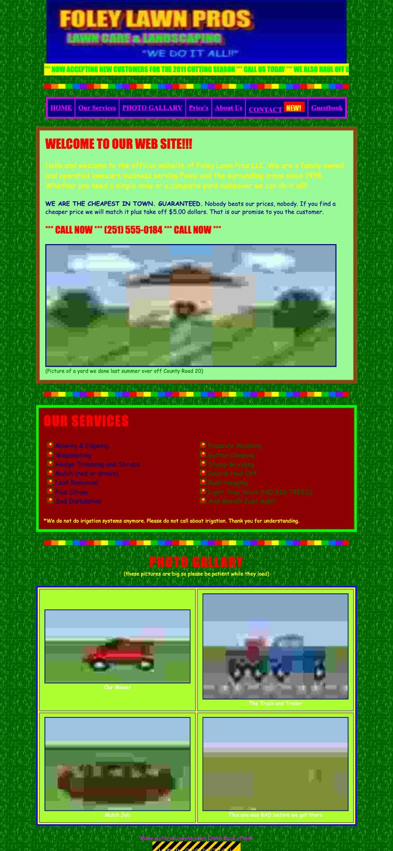 The same 2009 site on a phone, rendered at desktop width so everything is tiny and unreadable