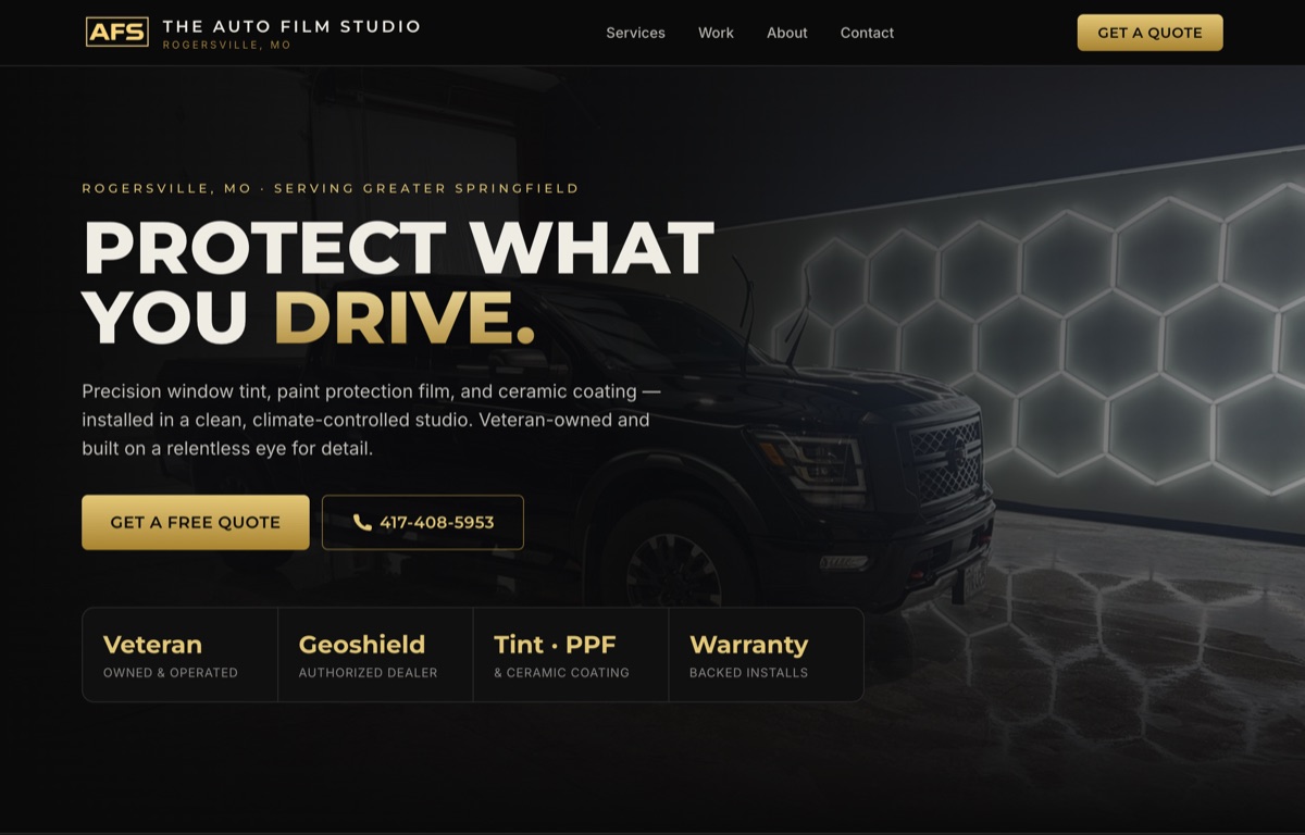 The Auto Film Studio website: window tint, PPF and ceramic coating in Rogersville, MO